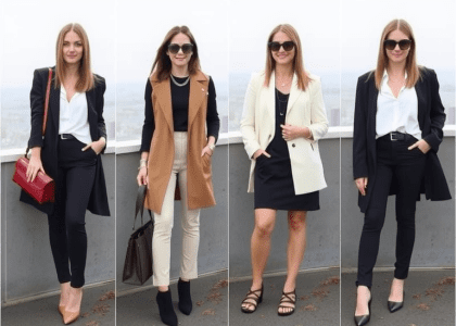Stylish workday outfits featuring a mix of professional attire, including blazers, tailored trousers, chic blouses, and elegant shoes, perfect for the modern workplace.
