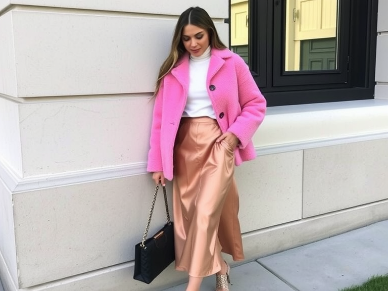 Satin skirt outfit showcasing endless winter fashion inspiration, featuring elegant evening wear and modesty outfits, perfect for seasonal wardrobe and the best work fits.